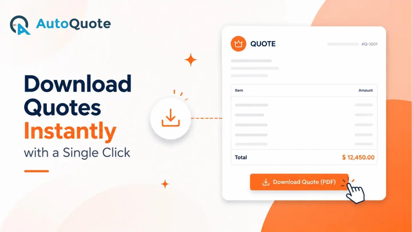 A quote document with a Download Quote PDF button being clicked