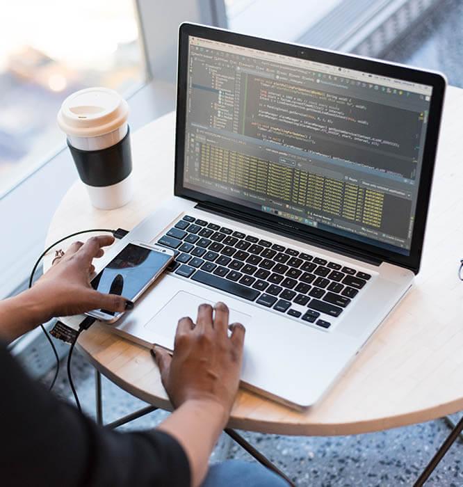 Business professional working on a laptop